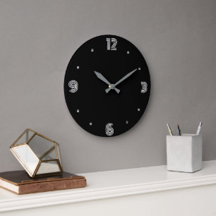 Trendy Black mit silberweißen Zahlen und Händen Große Wanduhr