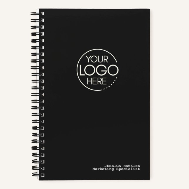 Trendy Black Noir Modern Logo Notizbuch (Vorderseite)