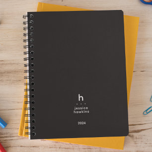 Trendy Black Noir Modernes Monogram Weekly Planer
