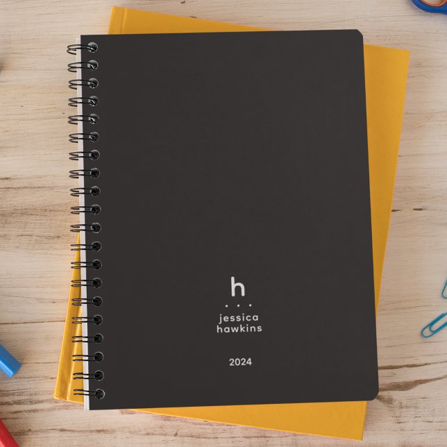 Trendy Black Noir Modernes Monogram Weekly Planer (Von Creator hochgeladen)