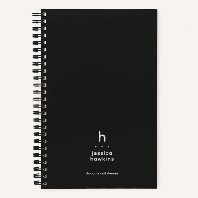 Trendy Black Noir Modernes Monogramm Notizbuch (Vorderseite)