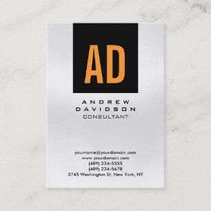 Trendy Black Orange Gray Monogram Business Card Visitenkarte