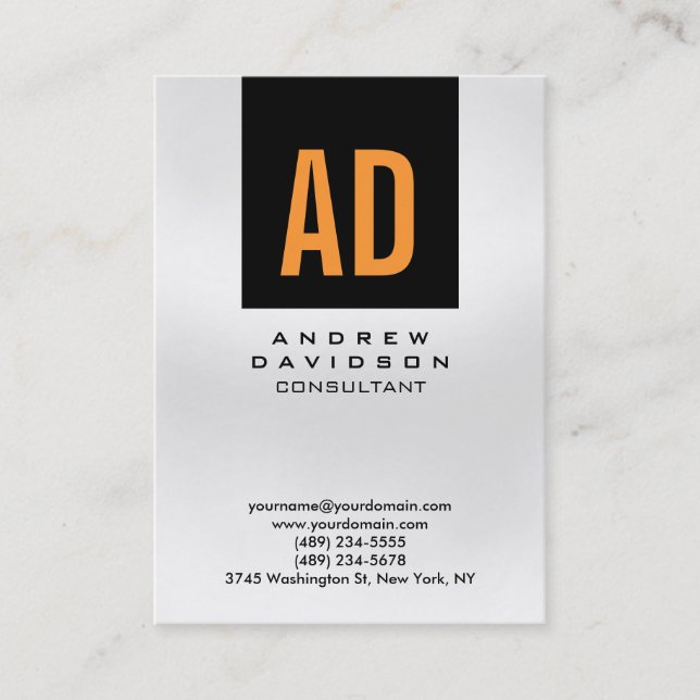Trendy Black Orange Gray Monogram Business Card Visitenkarte (Vorderseite)