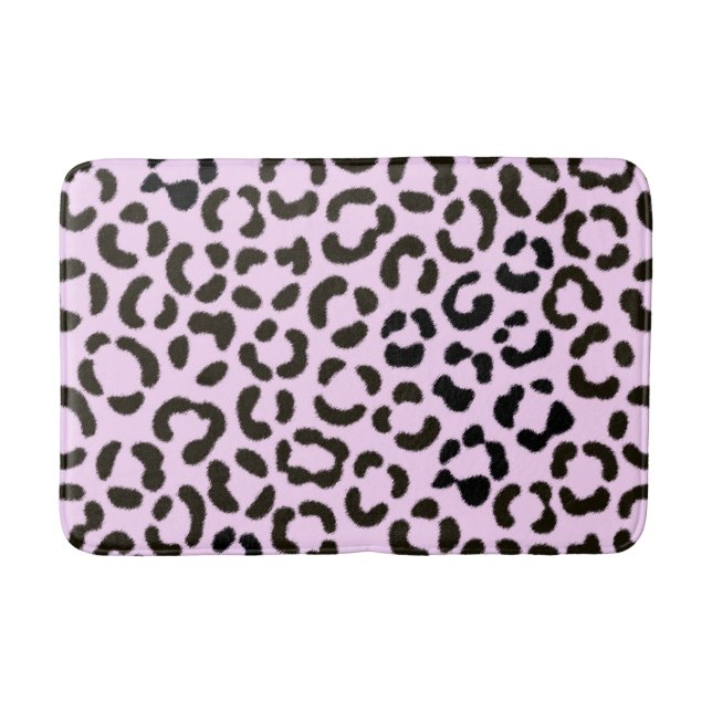Trendy Black & Pink Leopard Fur Effekt Muster Badematte (Vorderseite)