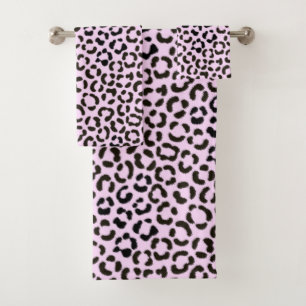 Trendy Black & Pink Leopard Fur Effekt Muster Badhandtuch Set