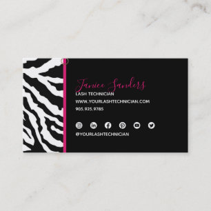 Trendy Black & Pink Zebra Print QR CODE Visitenkarte
