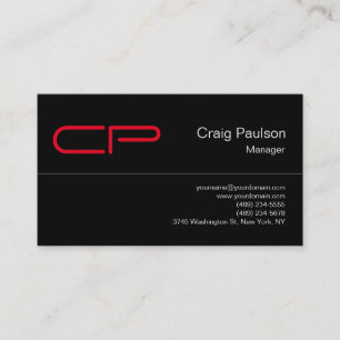 Trendy Black Red Chic Monogram Business Card Visitenkarte