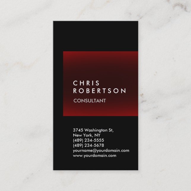 Trendy Black Red Stripe Consultant Business Card Visitenkarte (Vorderseite)