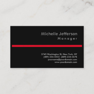 Trendy Black Red Stylish Manager Business Card Visitenkarte