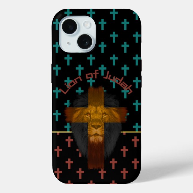 Trendy Black Red Turquoise Crosses Lion of Judah Case-Mate iPhone Hülle (Rückseite)