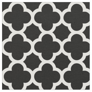 Trendy Black Retro Chic Quatrefoil Trellis Muster Stoff