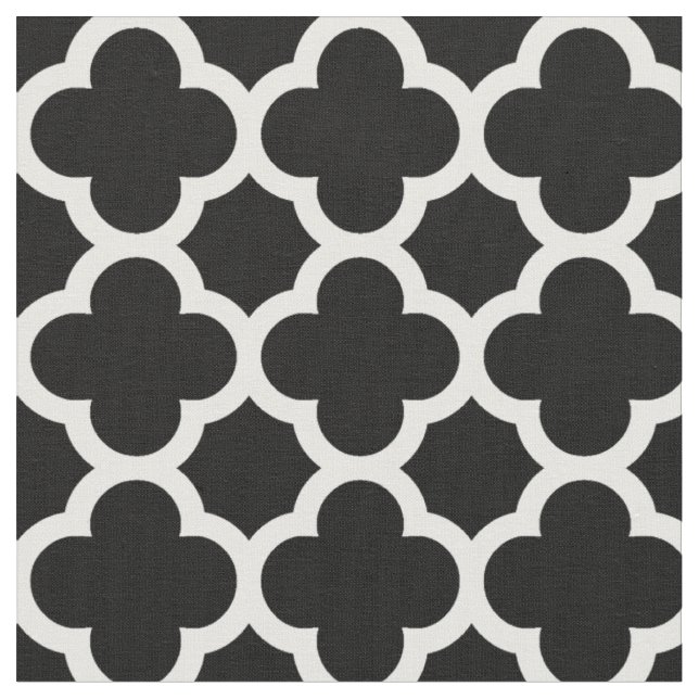 Trendy Black Retro Chic Quatrefoil Trellis Muster Stoff (Nahaufnahme)