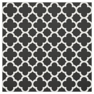 Trendy Black Retro Chic Quatrefoil Trellis Muster Stoff