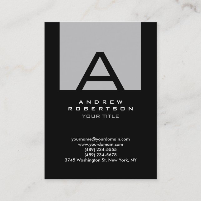 Trendy Black Silver Gray Monogram Business Card Visitenkarte (Vorderseite)