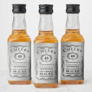 Trendy Black & Silver Typografy Geburtstagsparty Alkoholflaschenetikett