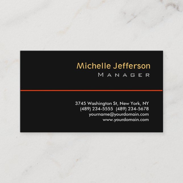 Trendy Black Stylish Manager Business Card Visitenkarte (Vorderseite)
