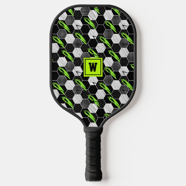 Trendy Black & White Abstrakt Geometric Soccer Pickleball Schläger (Vorderseite)