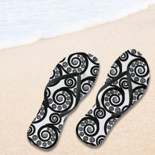 Trendy Black & White Curly Wirbel Flip Flops