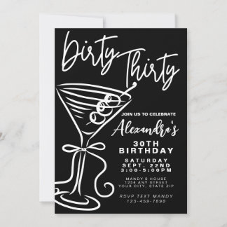 Trendy Black & White Dirty 30. Geburtstag Einladung