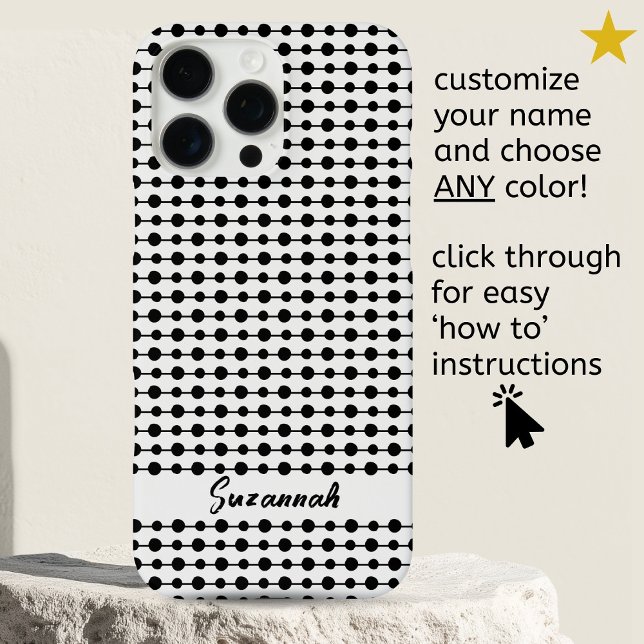 Trendy Black White Dots Lines Pattern Custom Name Case-Mate iPhone Hülle (Von Creator hochgeladen)
