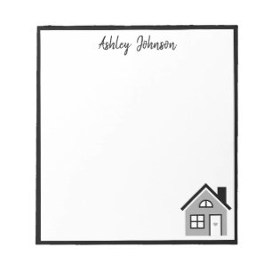 Trendy Black & White House Realtor Name Notepad Notizblock