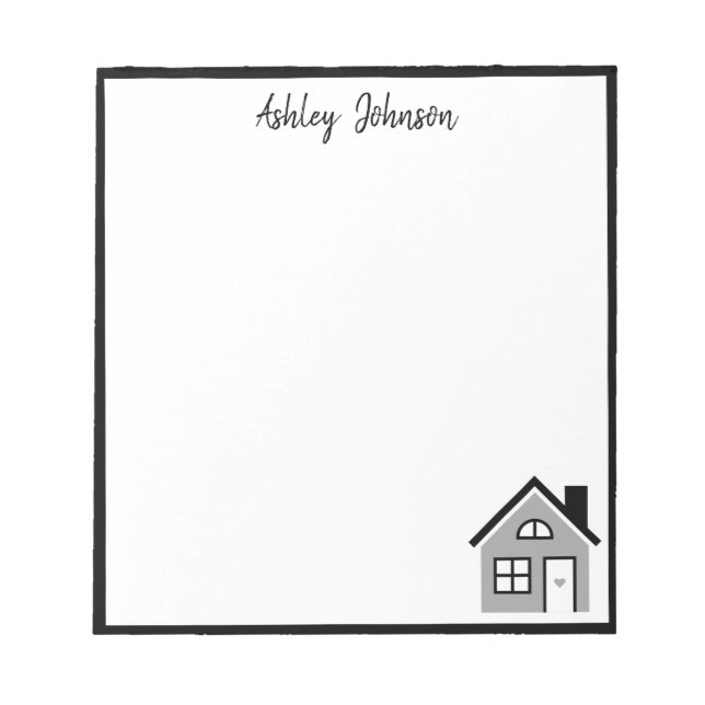Trendy Black & White House Realtor Name Notepad Notizblock (Vorderseite)