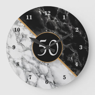 Trendy Black & White Marble Stone - Year / Age Große Wanduhr