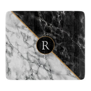 Trendy Black & White Marmor Stone - Add Letter/Yea Schneidebrett