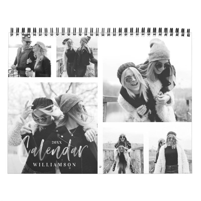 Trendy Black & White Pinsel Skript-Collage Kalender (Titelbild)