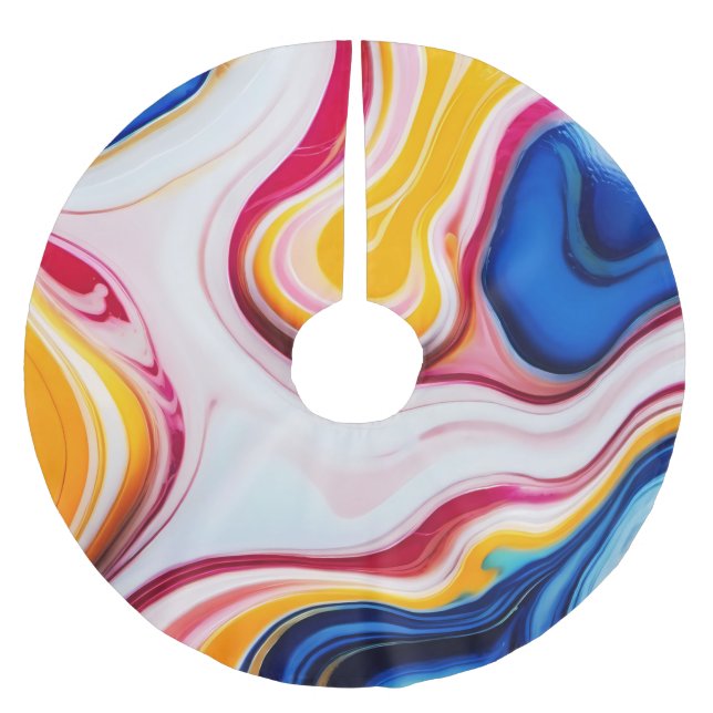 Trendy Blau Rosa, gelb-weiß Imitat Marmor Polyester Weihnachtsbaumdecke (Vorderseite)