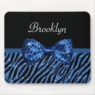 Trendy blauer Zebra-Druck IMITAT Glitz-Bogen mit Mousepad