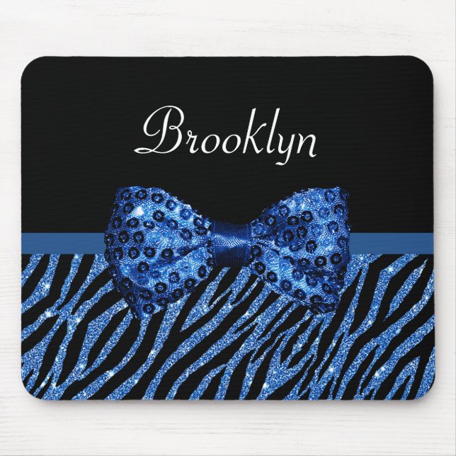 Trendy blauer Zebra-Druck IMITAT Glitz-Bogen mit Mousepad (Vorne)