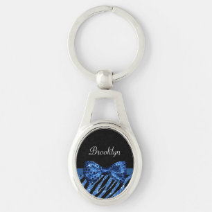 Trendy blauer Zebra-Druck IMITAT Glitz-Bogen mit Schlüsselanhänger