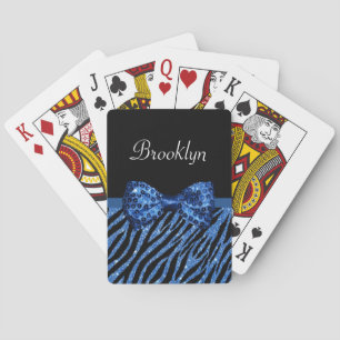 Trendy blauer Zebra-Druck IMITAT Glitz-Bogen mit Spielkarten