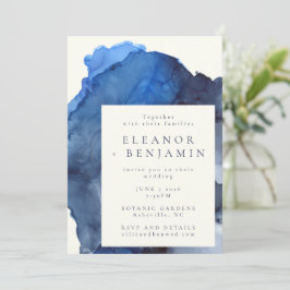 Trendy Blue Abstrakt Watercolor Splash Wedding Einladung