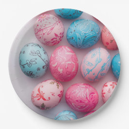 Trendy Blue and Pink Easter Eggs Pattern Paper  Pappteller