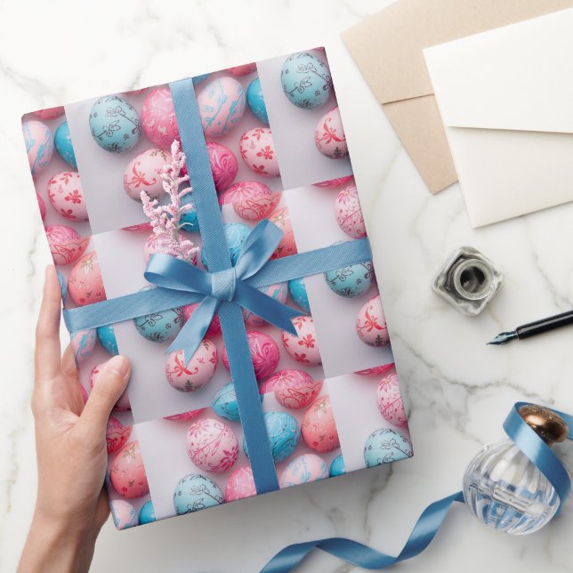 Trendy Blue and Pink Easter Eggs wrapping paper Geschenkpapier (Schenken)