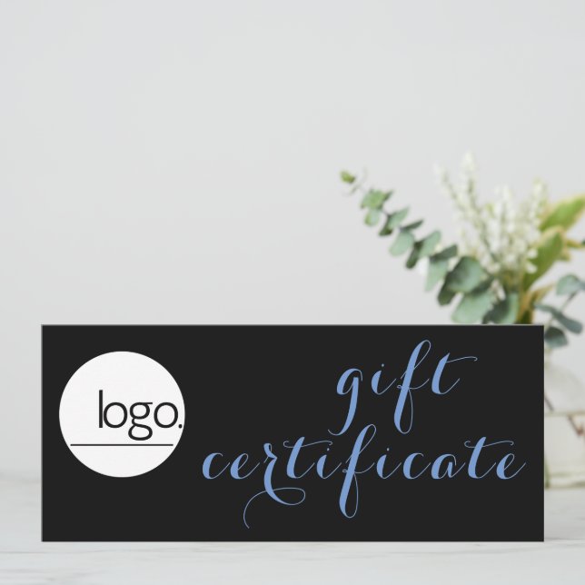 TRENDY BLUE BLACK BUSINESS LOGO GIFT CERTIFICATE (Stehend Vorderseite)