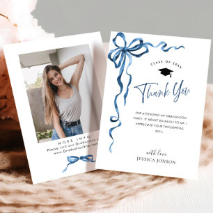 Trendy Blue Bow Coquette FOTO Abschluss Dankeskarte