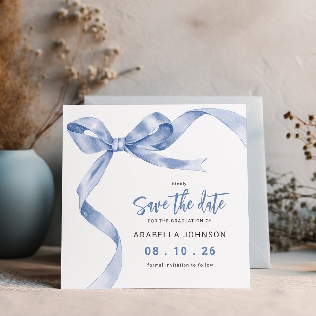 Trendy Blue Bow Graduation Save The Date (Von Creator hochgeladen)