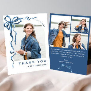 Trendy Blue Bow Ribbon 4 FOTO Abschluss Dankeskarte