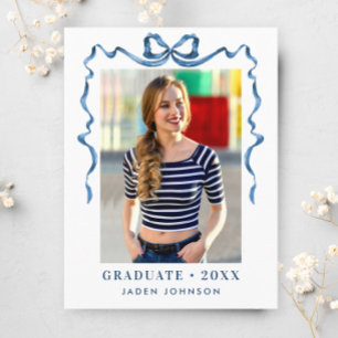 Trendy Blue Bow Ribbon FOTO Graduation Party Postkarte