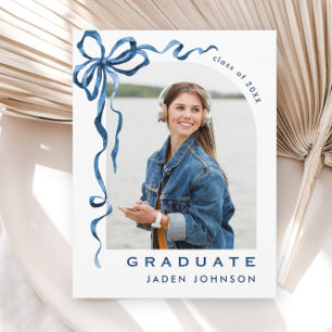 Trendy Blue Bow Ribbon FOTO Graduation Party Postkarte