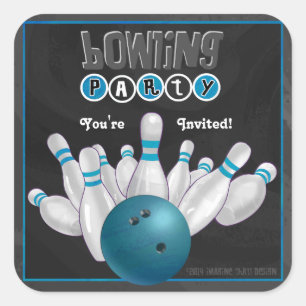 Trendy Blue Bowling Party Einladung Sticker