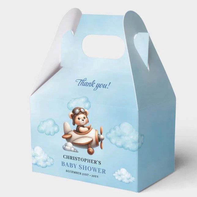 Trendy Blue Brown Teddy Bear Pilot Baby Shower Box Geschenkschachtel (Trendy Blue Brown Teddy Bear Pilot Baby Shower Favor Box

)