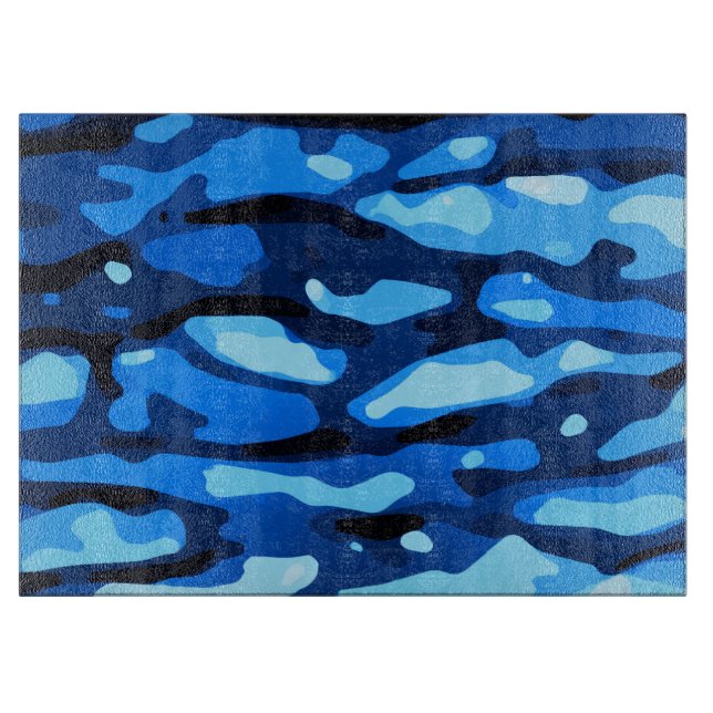 Trendy Blue Camouflage Abstraktes Muster Schneidebrett (Vorderseite)