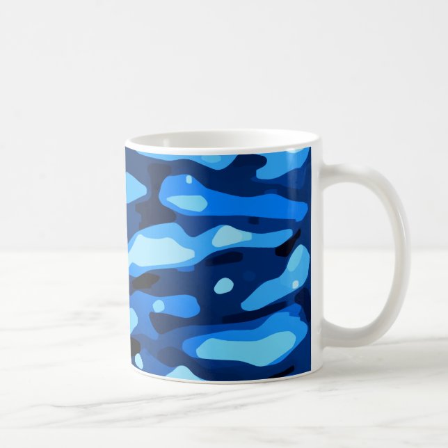 Trendy Blue Camouflage Abstraktes Muster Tasse (Rechts)