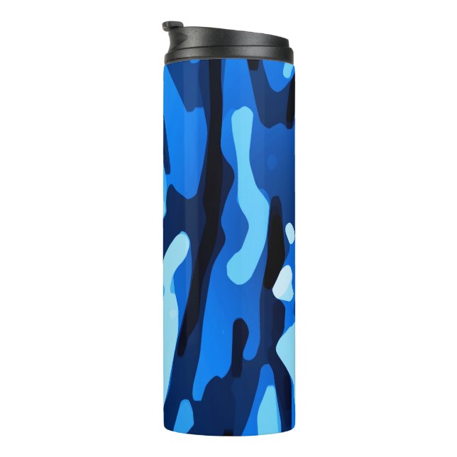 Trendy Blue Camouflage Abstraktes Muster Thermosbecher (Nach rechts gedreht)
