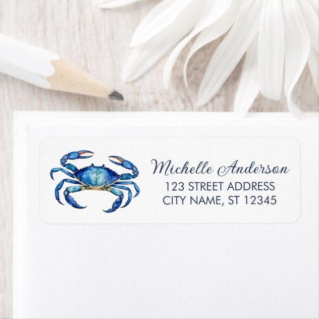 Trendy Blue Crab Nautical Return Address Label (Insitu)