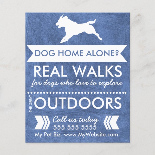 Trendy Blue Dog Silhouette Dog Walker Flyer (Vorne)